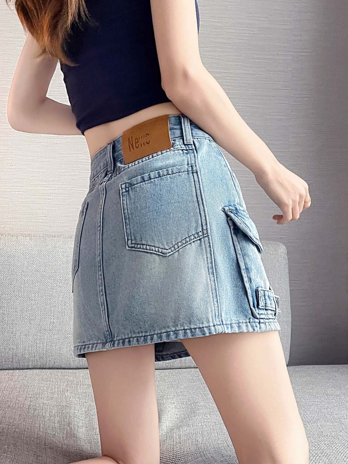 Rok Mini Denim Kargo Wanita Pi - Fly Line ulasan dan harga